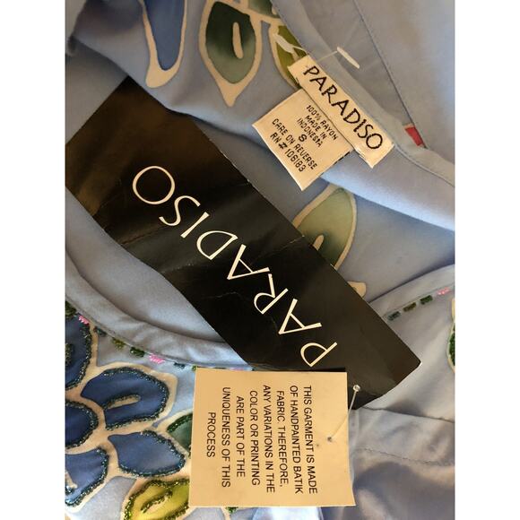 Nwt Paradiso Top S Blue Hand Painted Floral Beaded Scoop neck Art Beach Tropical - Picture 4 of 4